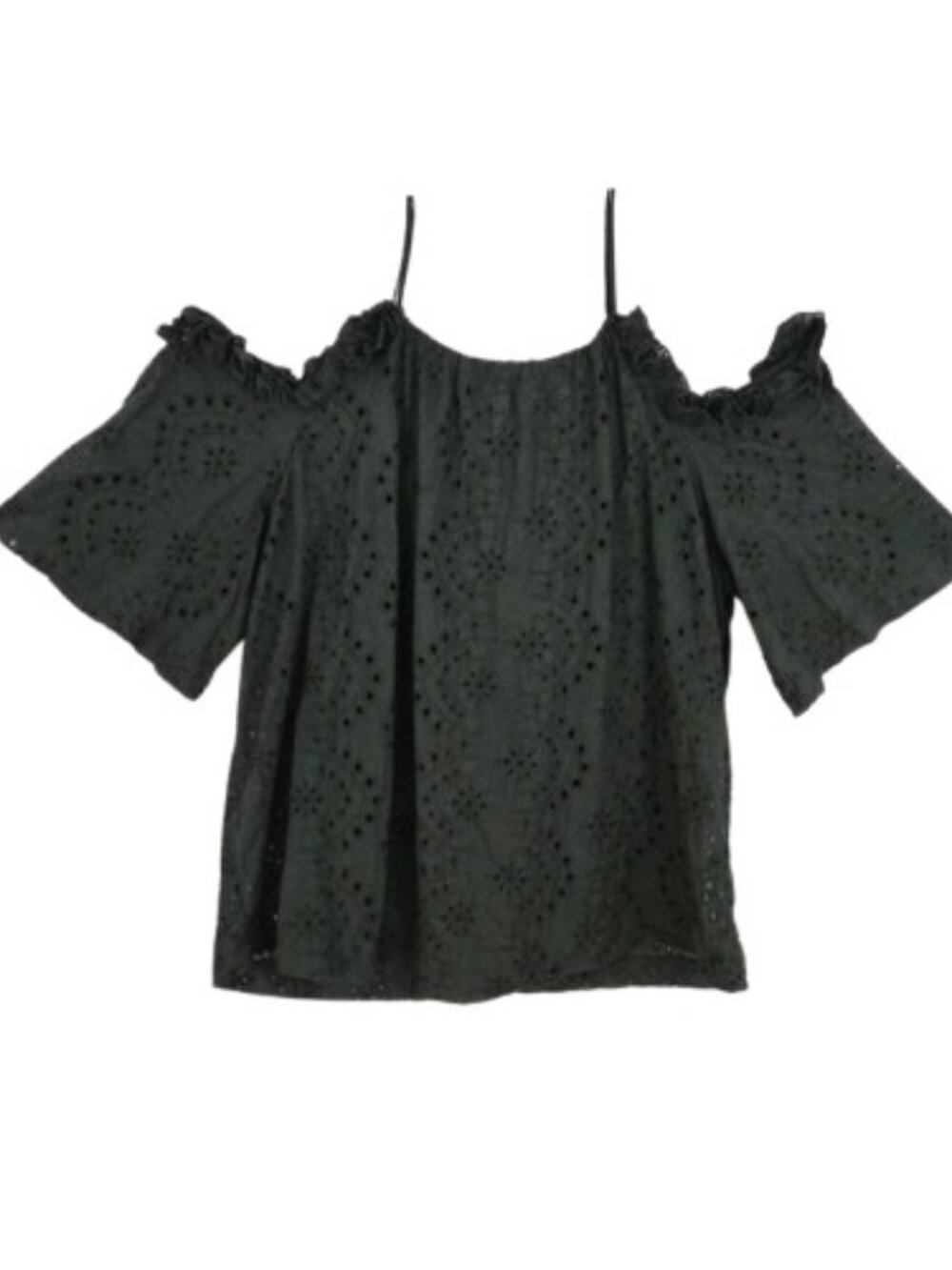 Chicsoul 1XL Black Eyelet Cold Shoulder Boho Blouse
